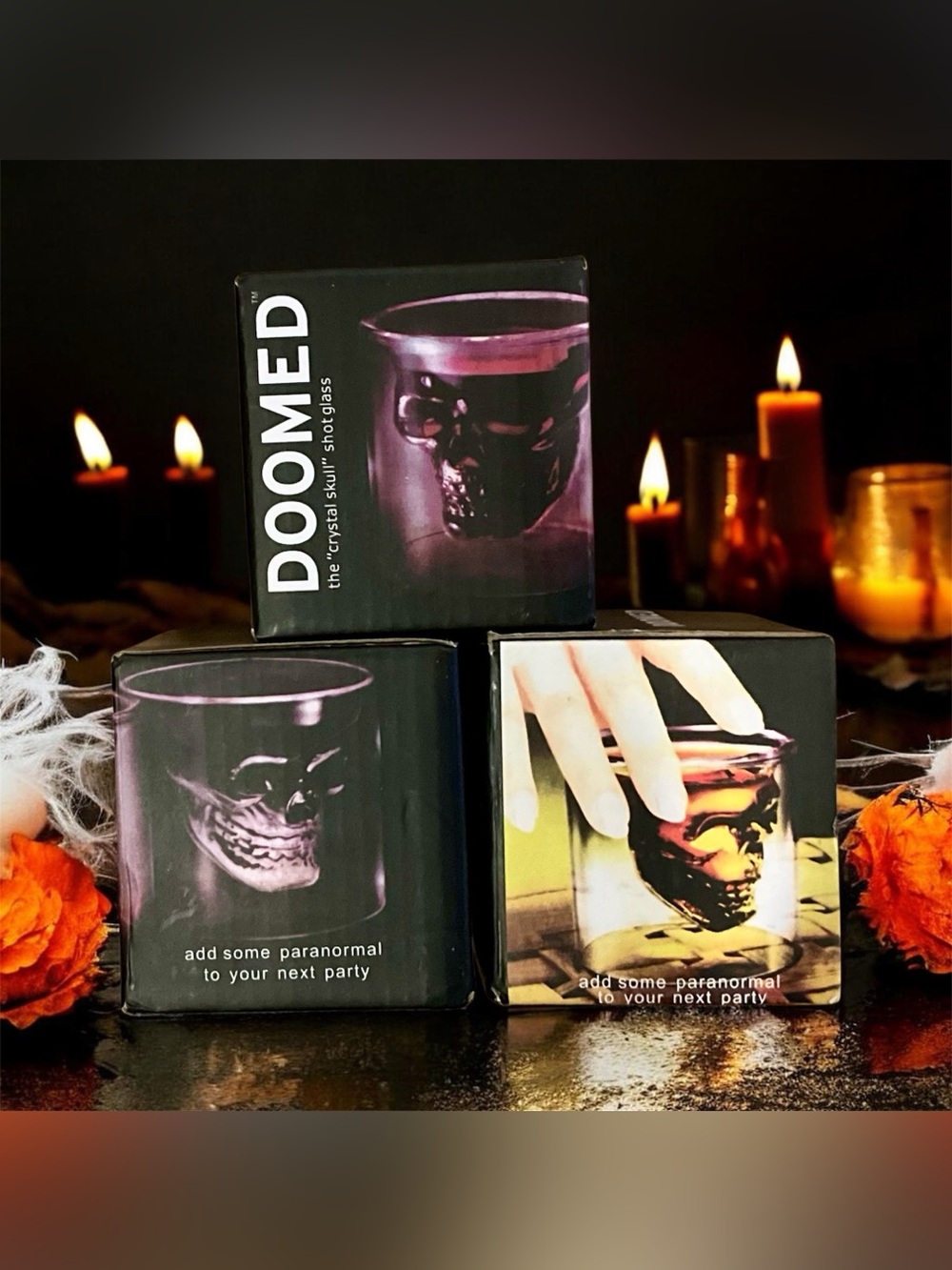 3 Doomed Skull Shot Glasses - Crystal Glassware - NWT